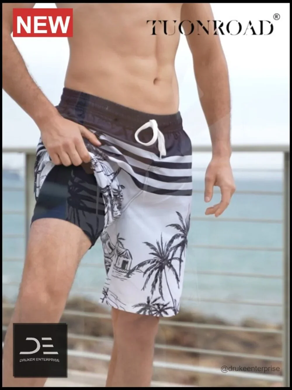 Mens Swim Trunks with Compression Liner 2 in 1 Board Shorts Quick Dry with